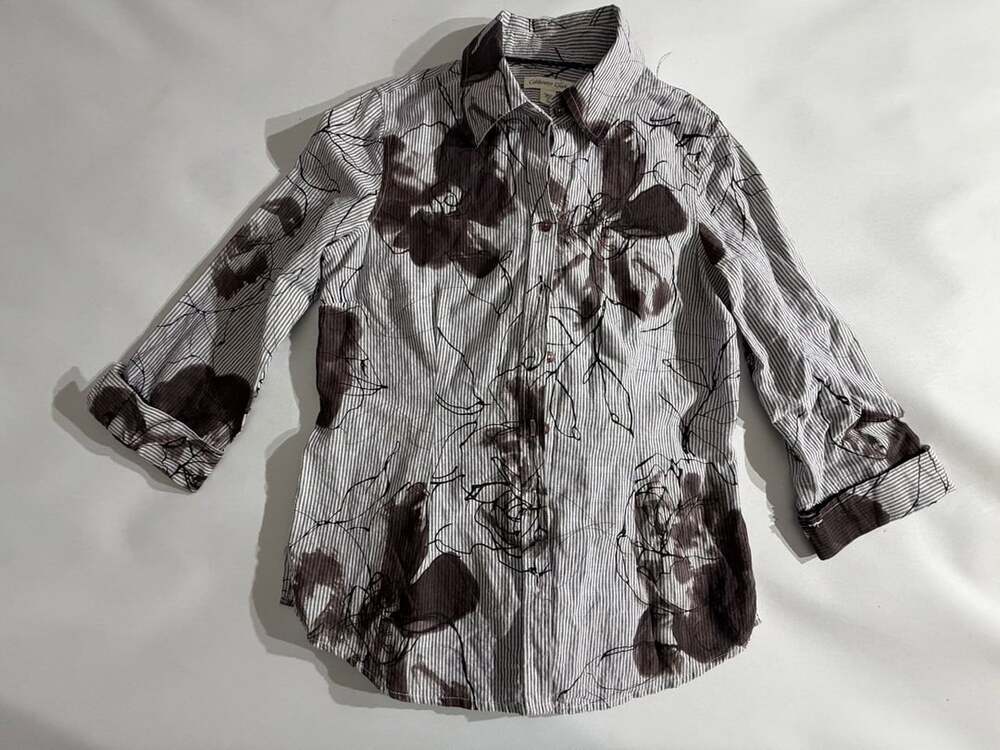 Coldwater Creek Striped Floral Long Sleeve Button Shirt Womens S